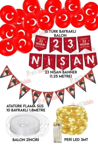Ledli 23 Nisan Çocuk Bayramı Zincir Banner, Flama Bayrak Balon Süsleme Seti Okul Ev 19 Mayıs Süsleri